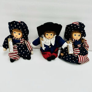 Vintage Springford Doll 5" Porcelain Cloth Lot Of 3 Patriot Pilgrim USA Boston